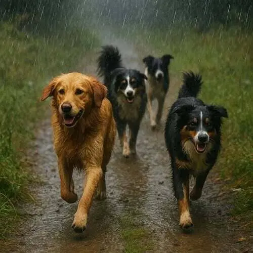 Une meute de chiens en marche, symbole de Dans les Yeux d'une Meute en Occitanie